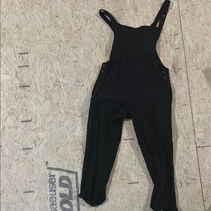 Black Linen Cropped Overalls